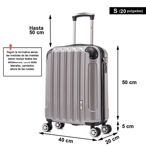 Maleta Cabina 55x40x20cm Policarbonato (44L) - 20 Pulgadas - Plateado