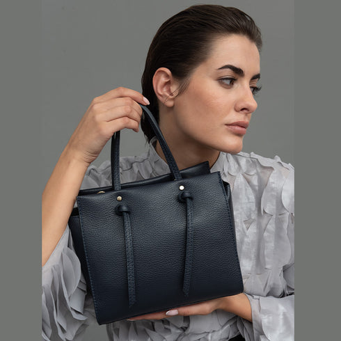 Bolso bandolera mujer de piel con asas de mano azul marino Mercedes