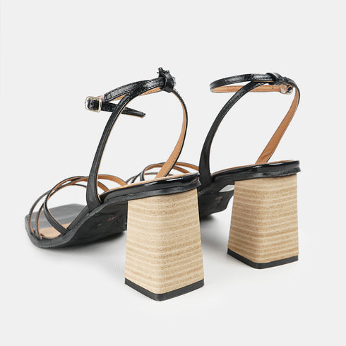 Sandalias con tacón de piel para mujer negro Esmeralda