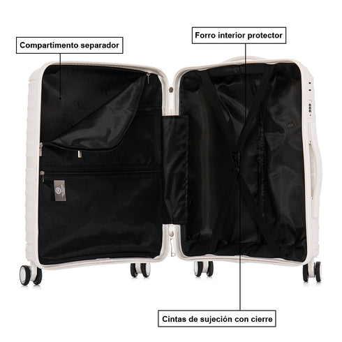 Maleta de cabina 55x39x21.5 cm (46L) Polipropileno - Candado Incrustado - 20 Pulgadas - Blanco - Chocolate