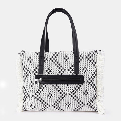 Bolso shopper para mujer de lona étnica negro Indira