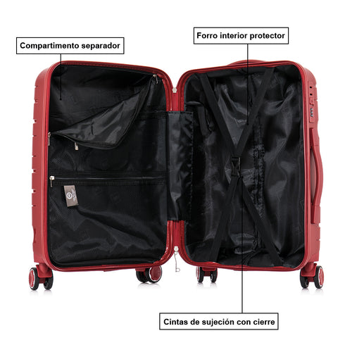 Maleta de cabina 55x38x22 cm (44L) Polipropileno - Candado Incrustado - 20 Pulgadas - Burdeos - Bass