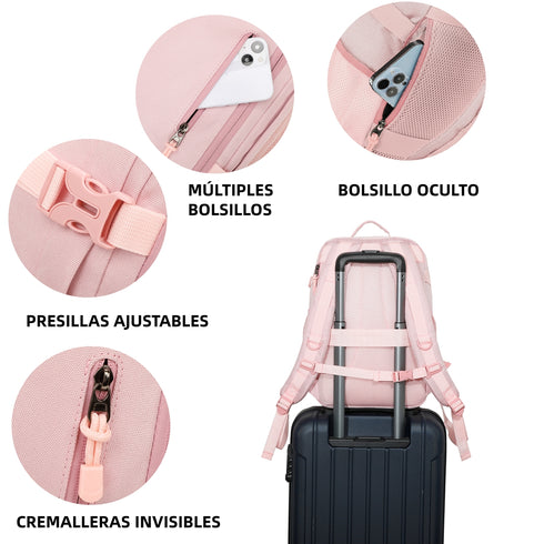 Raykong Mochila De Cabina Ryanair 40x20x25cm (20L) | Mochila De Viaje Impermeable Para Avión | Equipaje De Mano Resistente | Mochila Para Senderismo | Escolar | Trabajo - Rosa