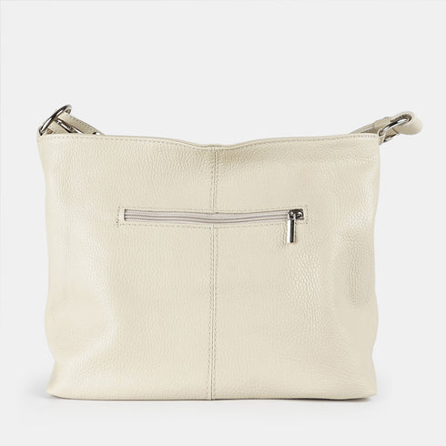 Bolso de hombro para mujer de piel con bandolera extensible beige Mara