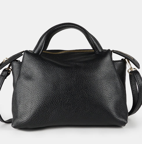Bolso bandolera para mujer de piel con asas de mano negro Amelie