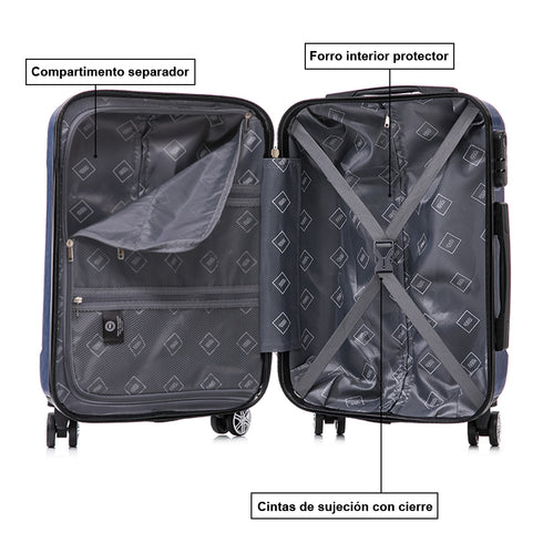 1990s Juego de Maletas Policarbonato Rígida 3 Piezas|Maleta Cabina 55cm|Maleta Mediana 68cm|Neceser 29cm|AzulMarino