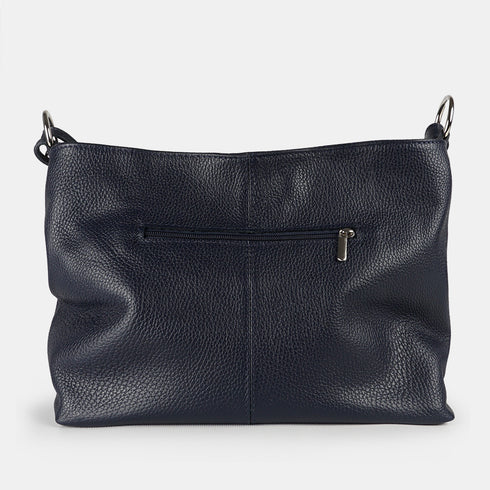Bolso de hombro para mujer de piel con bandolera extensible azul marino Mara