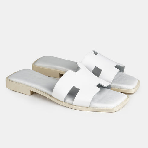 Sandalias planas de piel para mujer con empeine en cruz blanco Sandra