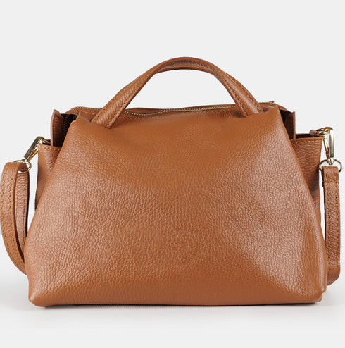 Bolso bandolera para mujer de piel con asas de mano marrón Amelie