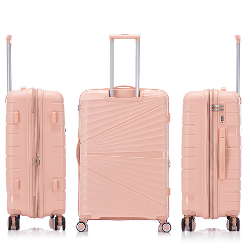 Juego de maletas PP Rígida 3 piezas|Maleta Cabina 55cm|Maleta Mediana extensible 65cm|Maleta Grande Extensible 75cm|Choco Rosa Claro