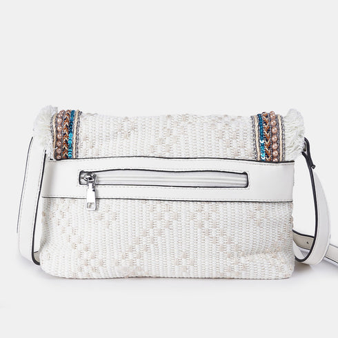 Bolso de bandolera para mujer de lona étnica blanco Asya