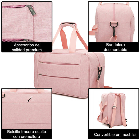 Raykong Bolsa de cabina convertible en mochila 40x20x25cm Ryanair 10kg equipaje de mano bolso de cabina Vueling rosa