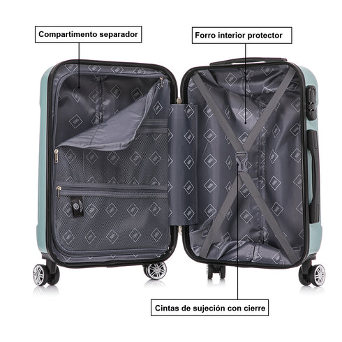 1990s Juego de Maletas Policarbonato Rígida 3 Piezas|Maleta Cabina 55cm|Maleta Mediana 68cm|Neceser 29cm|Menta