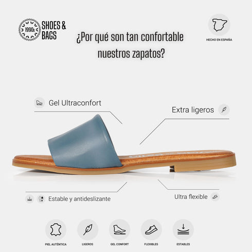 Sandalias planas de piel para mujer azul Alejandra