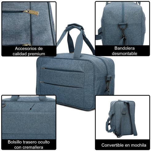 Raykong Bolsa de cabina convertible en mochila 40x20x25cm Ryanair 10kg equipaje de mano bolso de cabina Vueling azul marino