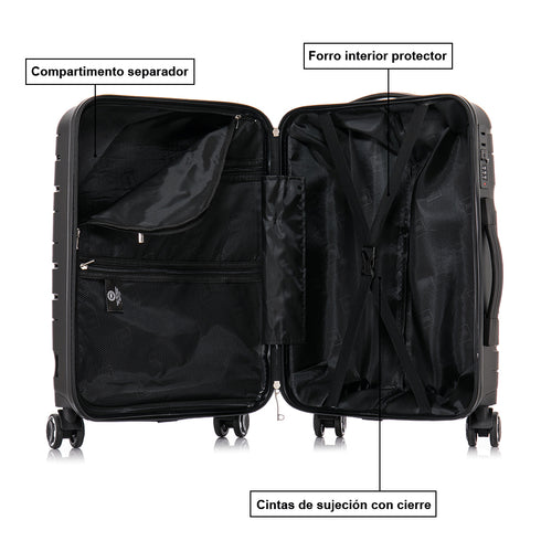 Maleta de cabina 55x38x22 cm (44L) Polipropileno - Candado Incrustado - 20 Pulgadas - Negro - Bass