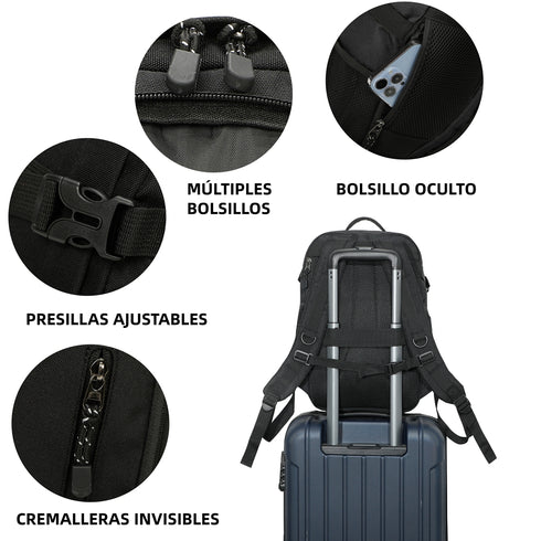 Raykong Mochila De Cabina Ryanair 40x20x25cm (20L) | Mochila De Viaje Impermeable Para Avión | Equipaje De Mano Resistente | Mochila Para Senderismo | Escolar | Trabajo - Negro