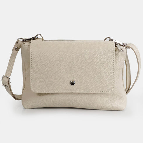Bolso bandolera de piel con solapa Beige Cinti