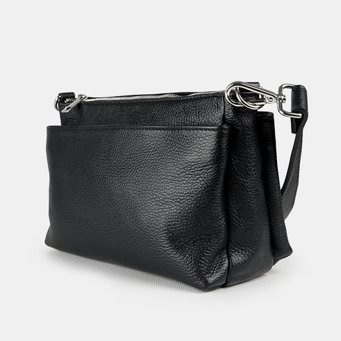 Bolso bandolera de piel para mujer con asa corta negro Martina