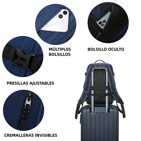 Raykong Mochila De Cabina Ryanair 40x20x25cm (20L) | Mochila De Viaje Impermeable Para Avión | Equipaje De Mano Resistente | Mochila Para Senderismo | Escolar | Trabajo - Azul Marino