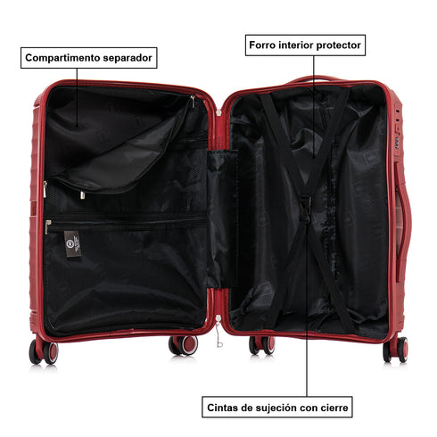 Maleta de cabina 55x39x21.5 cm (46L) Polipropileno - Candado Incrustado - 20 Pulgadas - Burdeos - Chocolate