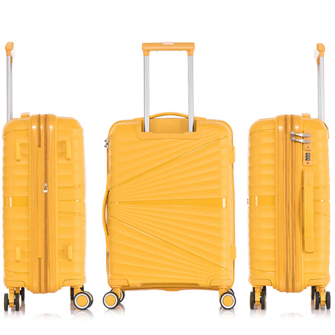 Juego de maletas PP Rígida 3 piezas|Maleta Cabina 55cm|Maleta Mediana extensible 65cm|Maleta Grande Extensible 75cm|Choco Amarillo