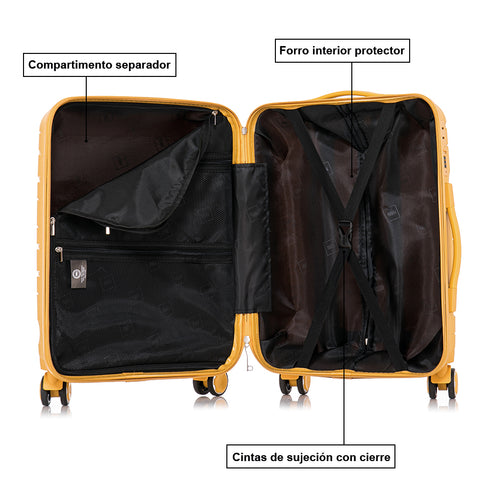 Maleta de cabina 55x38x22 cm (44L) Polipropileno - Candado Incrustado - 20 Pulgadas - Amarillo - Bass
