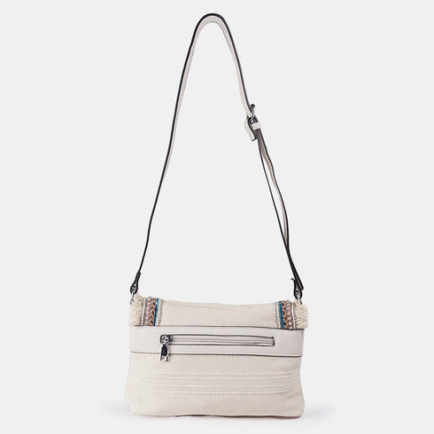 Bolso de bandolera para mujer de lona étnica beige Asya