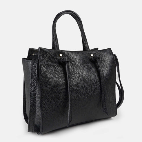 Bolso bandolera mujer de piel con asas de mano negro Mercedes