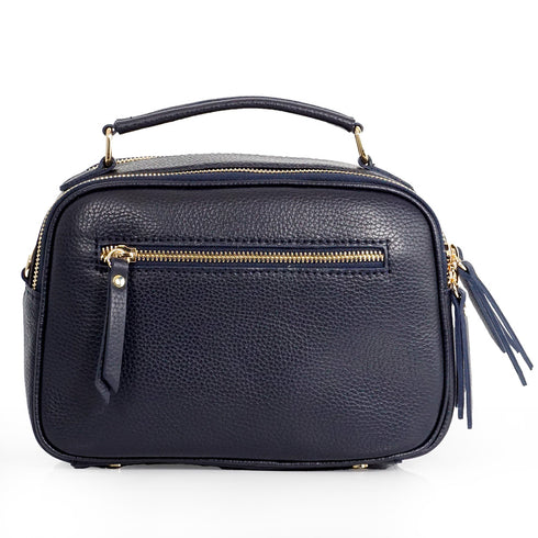 Bolso de bandolera de piel con asa de mano doble cremallera Azul marino Elsa