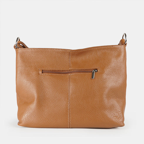 Bolso de hombro para mujer de piel con bandolera extensible marrón Mara