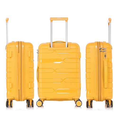 Juego de maletas PP Rígida 3 piezas|Maleta Cabina 55cm|Maleta Mediana 65cm Expandible |Maleta Grande 75cm Expandible |Bass Amarillo