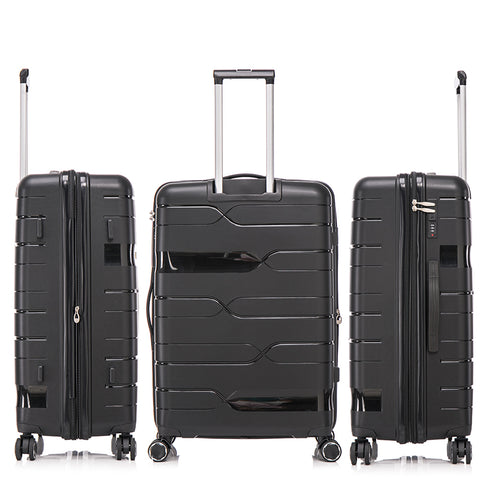 Juego de maletas PP Rígida 3 piezas|Maleta Cabina 55cm|Maleta Mediana 65cm Expandible |Maleta Grande 75cm Expandible |Bass Negro
