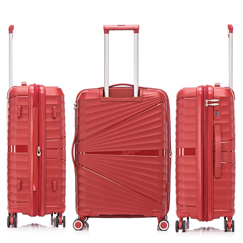 Juego de maletas PP Rígida 3 piezas|Maleta Cabina 55cm|Maleta Mediana extensible 65cm|Maleta Grande Extensible 75cm|Choco Rojo