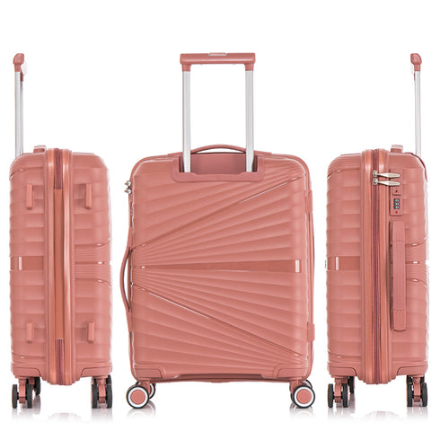 Juego de maletas PP Rígida 3 piezas|Maleta Cabina 55cm|Maleta Mediana extensible 65cm|Maleta Grande Extensible 75cm|Choco Rosa