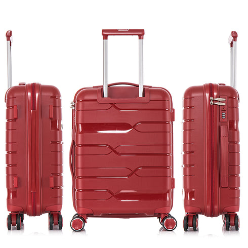 Juego de maletas PP Rígida 3 piezas|Maleta Cabina 55cm|Maleta Mediana 65cm Expandible |Maleta Grande 75cm Expandible |Bass Rojo