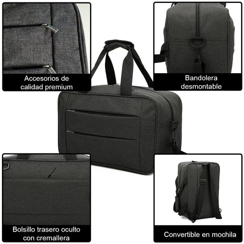 Raykong Bolsa de cabina convertible en mochila 40x20x25cm Ryanair 10kg equipaje de mano bolso de cabina Vueling negro