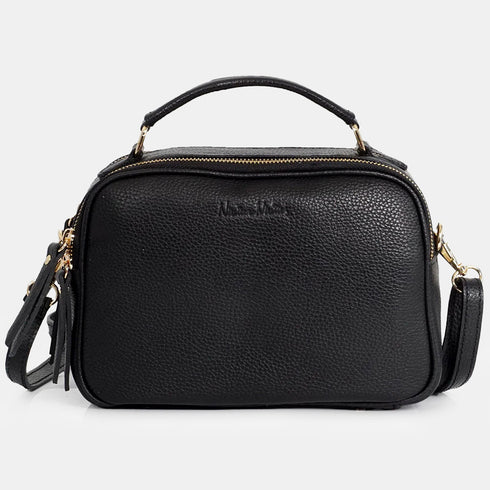 Bolso de bandolera de piel con asa de mano doble cremallera Negro Elsa