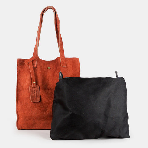 Bolso tote de piel serraje liso de mujer naranja Cloe