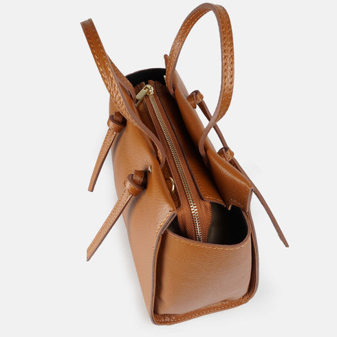 Bolso bandolera mujer de piel con asas de mano marrón Mercedes