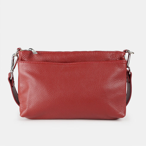 Bolso bandolera de piel para mujer con asa corta burdeos Martina