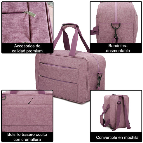 Raykong Bolsa de cabina convertible en mochila 40x20x25cm Ryanair 10kg equipaje de mano bolso de cabina Vueling morado