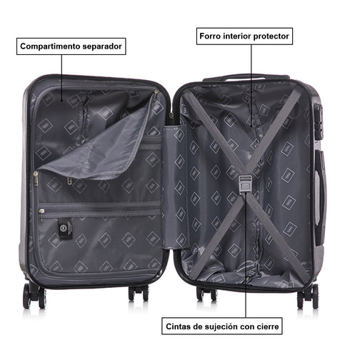 Maleta Cabina 55x39x21cm Policarbonato 45L - 20 Pulgadas Negro - Seda