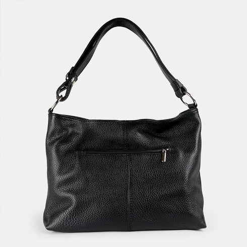 Bolso de hombro para mujer de piel con bandolera extensible negro Mara