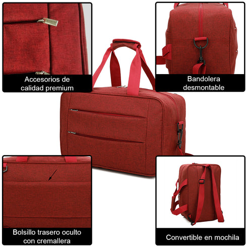 Raykong Bolsa de cabina convertible en mochila 40x20x25cm Ryanair 10kg equipaje de mano bolso de cabina Vueling rojo