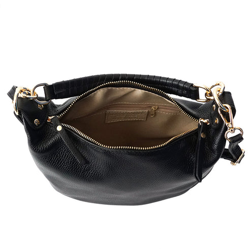 Bolso bandolera de piel para mujer con asa corta Negro Noa