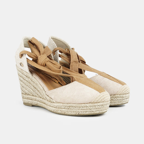Alpargata con cuña de esparto para mujer con lazo beige Julia