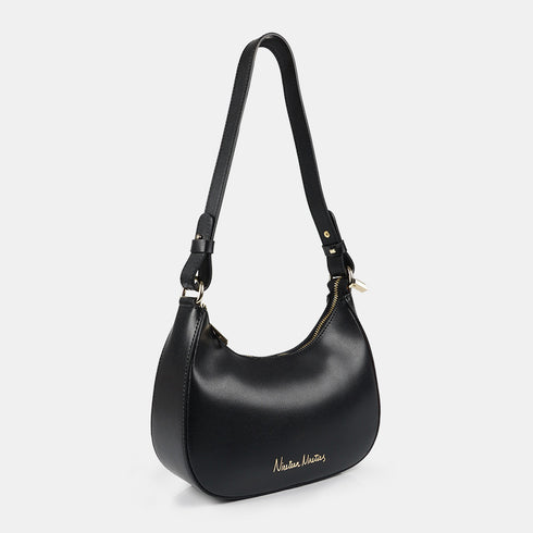 Bolso de hombro para mujer de piel saffiano con bandolera larga negro Maribel
