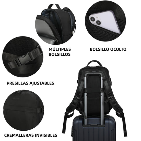 Raykong Mochila de cabina Ryanair 40x20x25cm (20L) Negro
