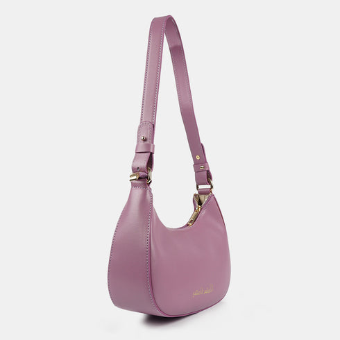 Bolso de hombro para mujer de piel saffiano con bandolera larga lila Maribel